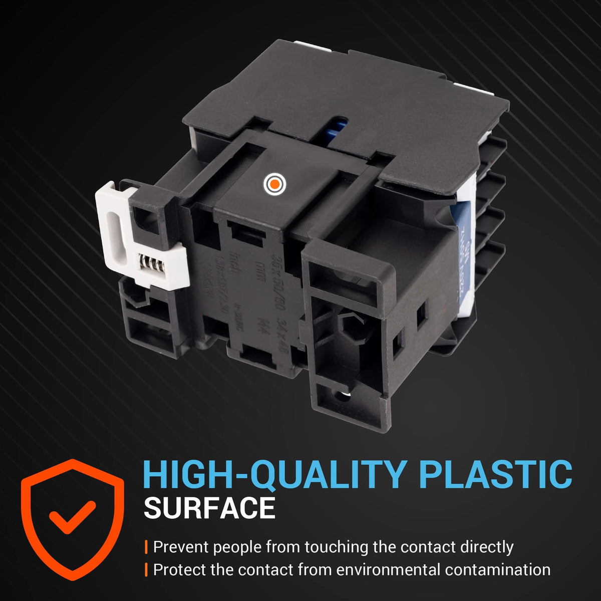 Close-up of CJX2-1210 AC contactor showing the protective high-quality plastic housing.