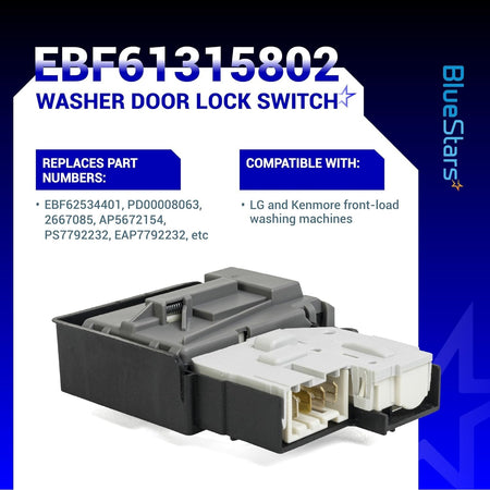 EBF61315802 washer door lock switch for LG and Kenmore front-load washing machines.