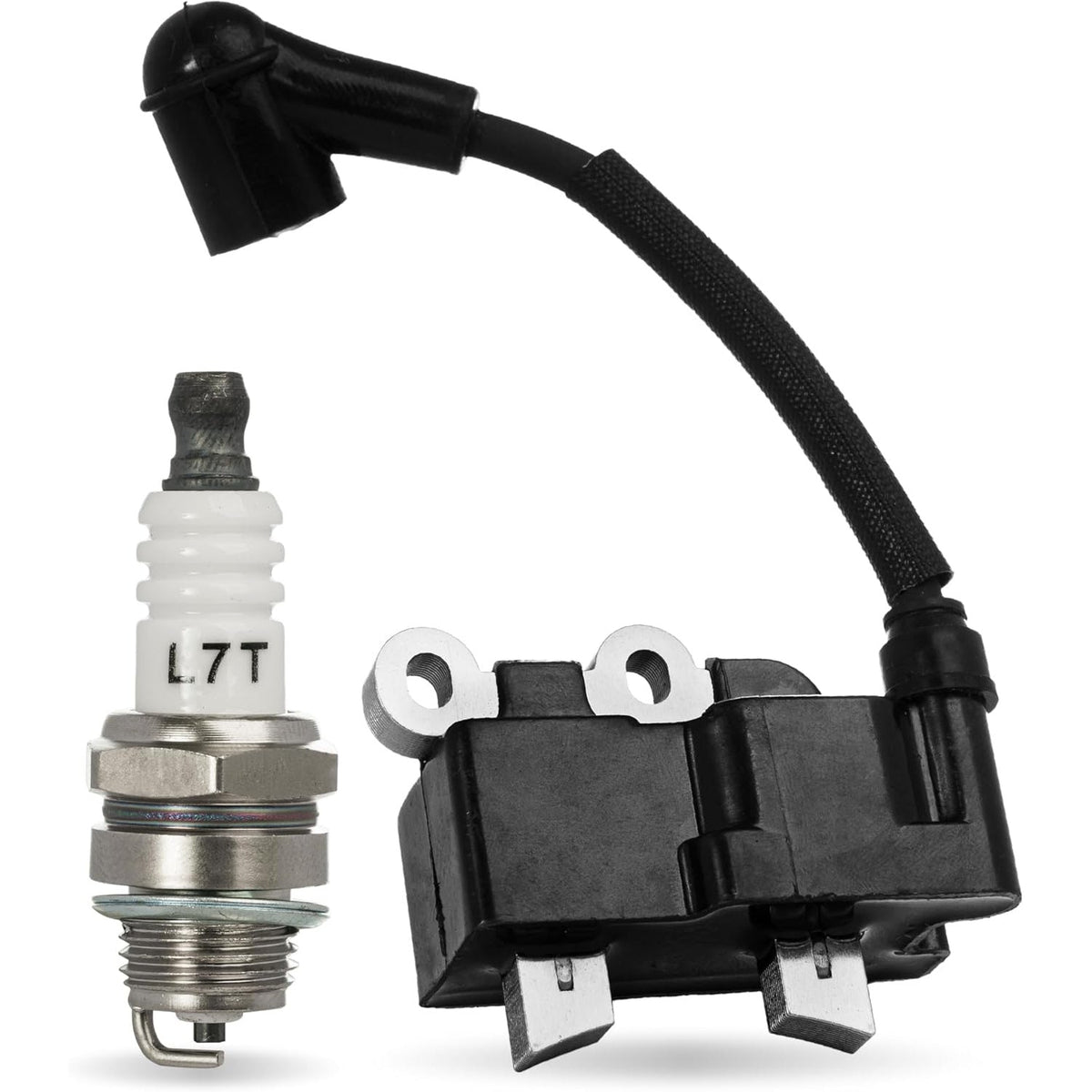 291337001 ignition coil and L7T spark plug replacement for Ryobi 2-cycle 25cc trimmers and power heads.