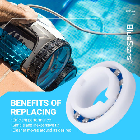 Close-up of R0527000 wheel bearing replacement for Zodiac MX8 and MX6 pool cleaners.