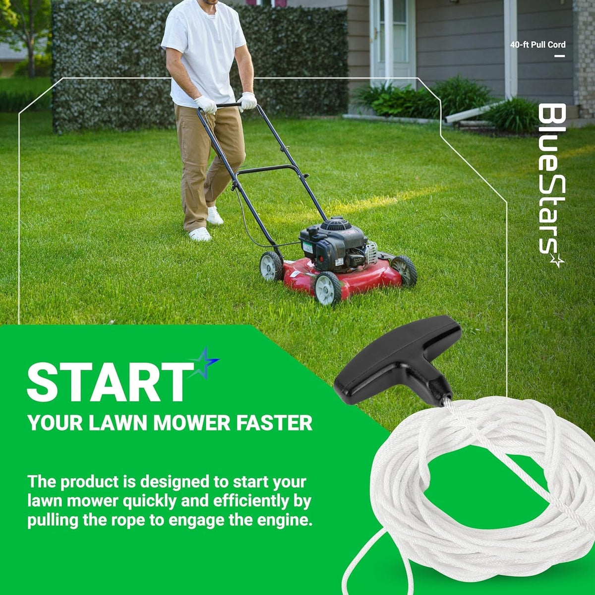Coiled 3.5mm recoil starter rope with black pull handle for lawn mowers and outdoor power equipment.