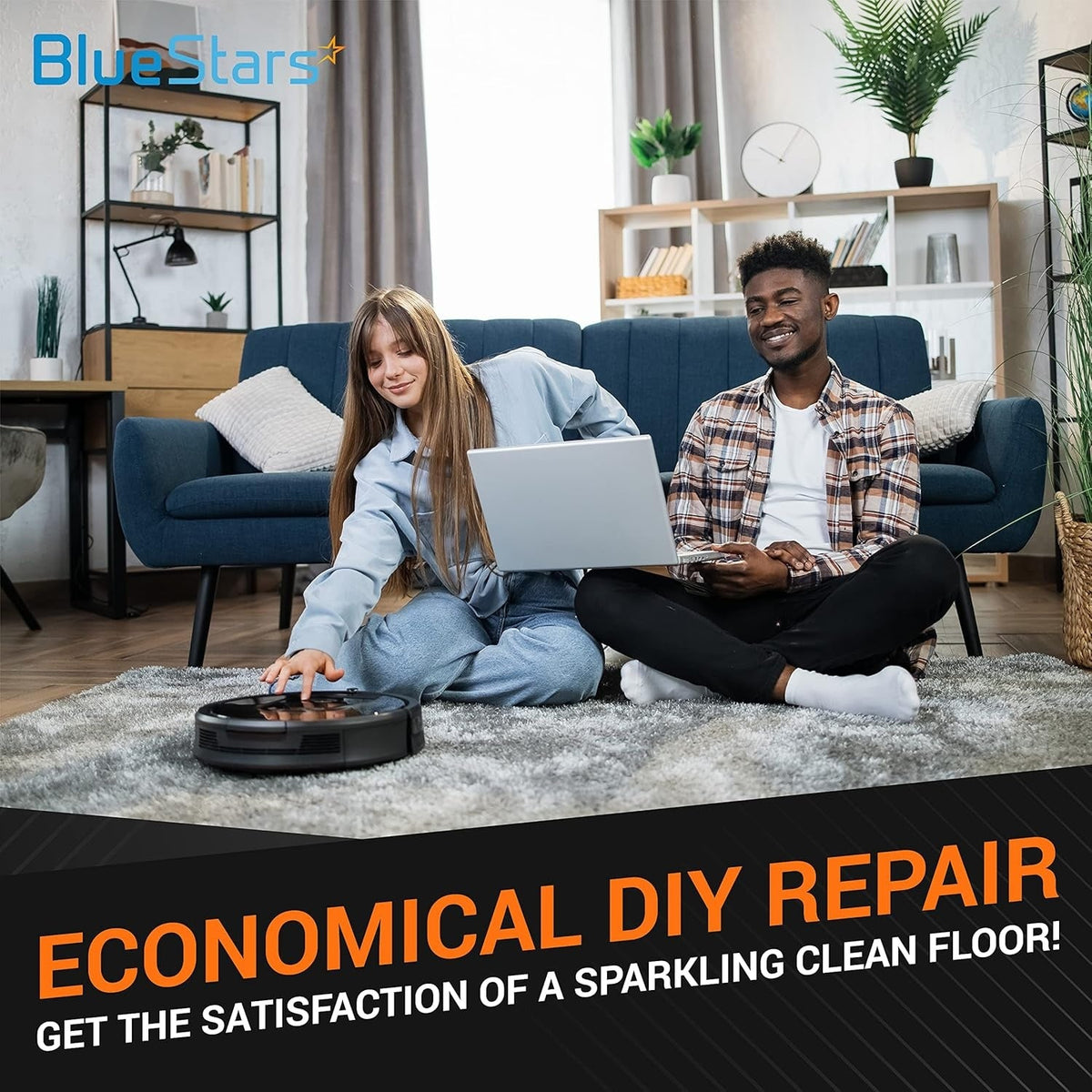 Couple using a robotic vacuum cleaner compatible with Deebot series for floor maintenance.