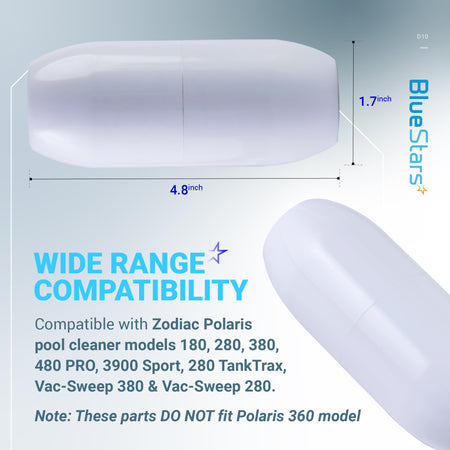 D10 pool cleaner feed hose float replacement with 4.8-inch by 1.7-inch dimensions for Zodiac Polaris pool cleaners.