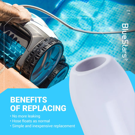 Close-up of D10 pool cleaner feed hose float replacement compatible with Zodiac Polaris pool cleaners.