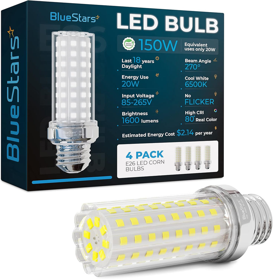 E26 LED Corn Light Bulbs 20W - Pack of 4