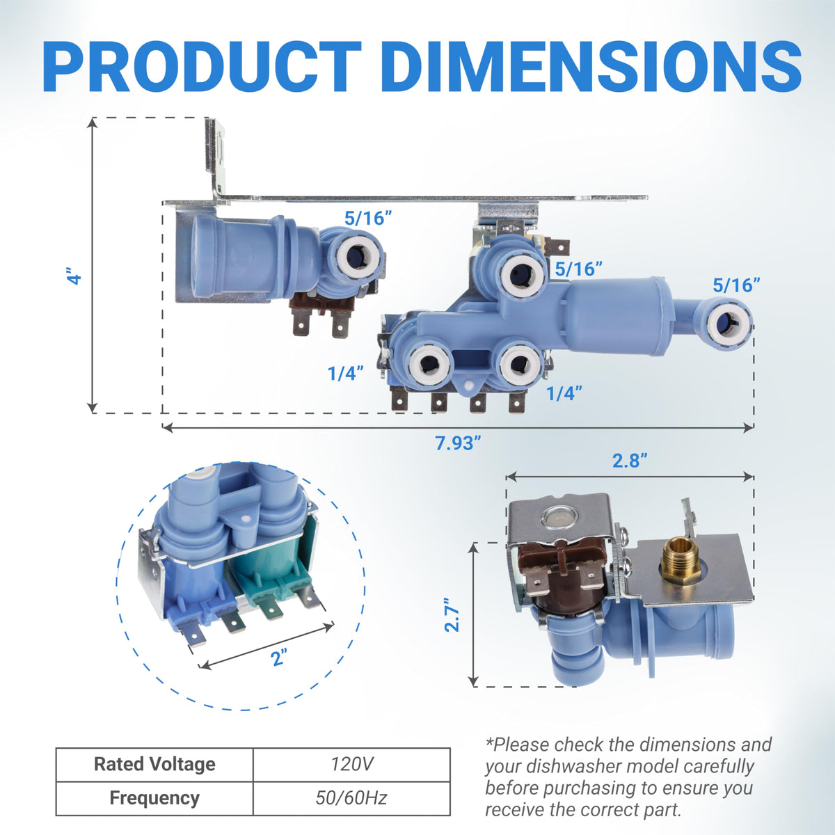Dimensional diagram showing measurements for the 242253002 refrigerator water inlet valve.