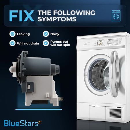 Washer drain pump motor for Samsung washing machines showing symptoms fixed by replacement.
