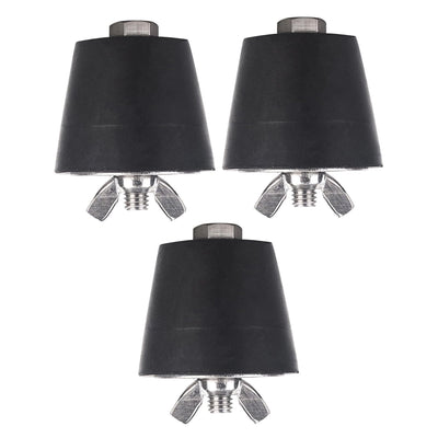 Set of three 1.5-inch rubber pool winterizing expansion plugs with stainless steel wing nuts.