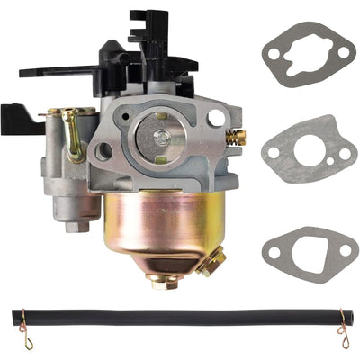 GX160 carburetor assembly with three mounting gaskets and a fuel line for Honda and Predator small engines.