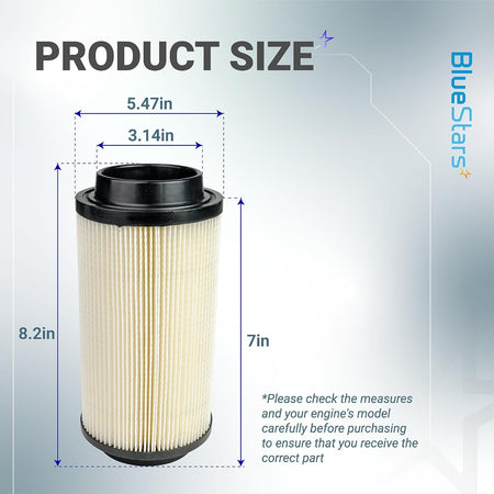 Air Filter Oil Filter Kit for Polaris RZR Ranger 800: air filter size diagram showing 5.47in, 3.14in, 8.2in and 7in