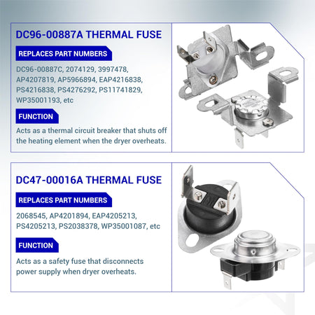 Samsung dryer thermal fuse kit including DC96-00887A and DC47-00016A safety components.