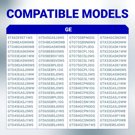 List of compatible GE dryer models for WE04X28977 door switch replacement.