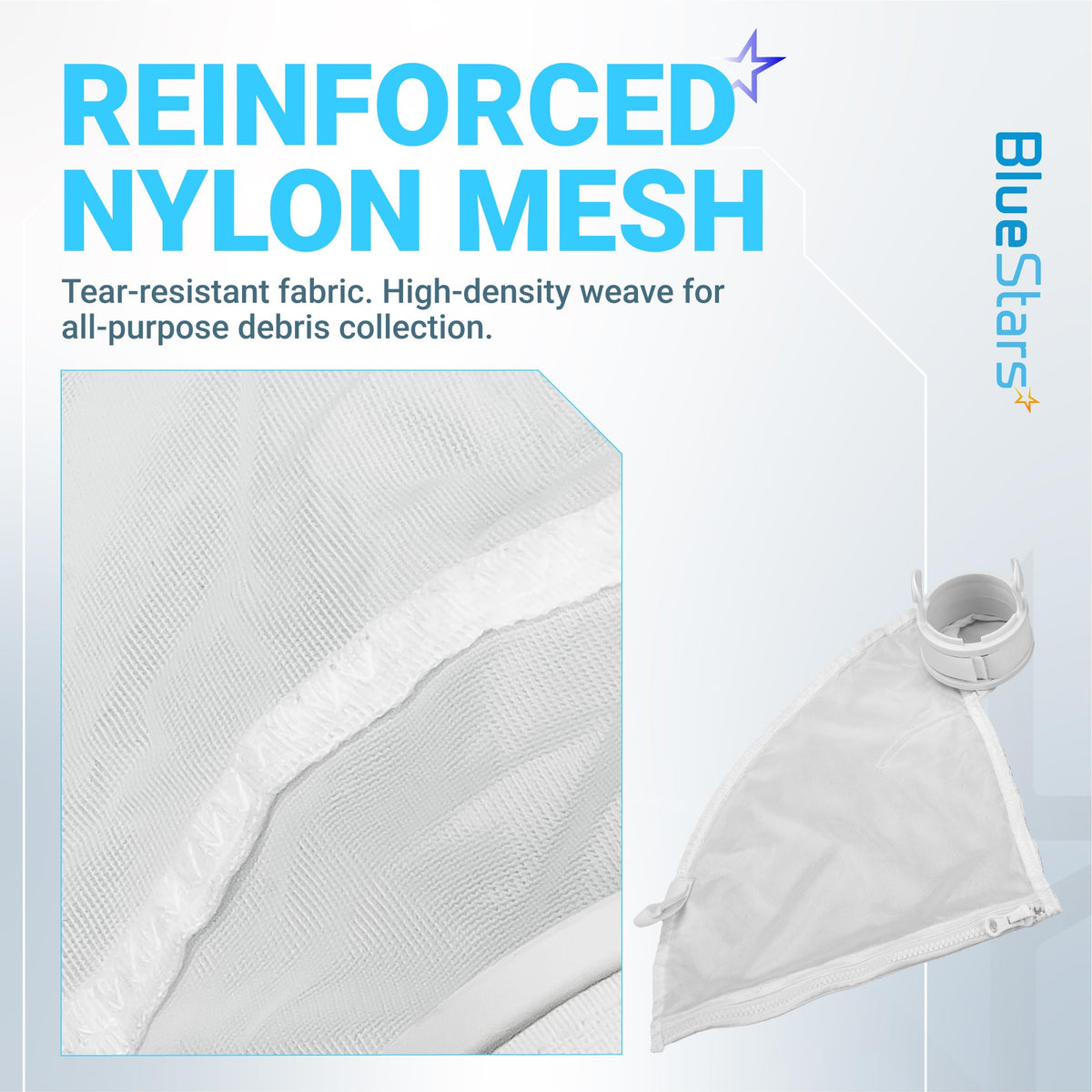 Close-up of reinforced nylon mesh fabric on a K13 K16 pool cleaner replacement vacuum bag.