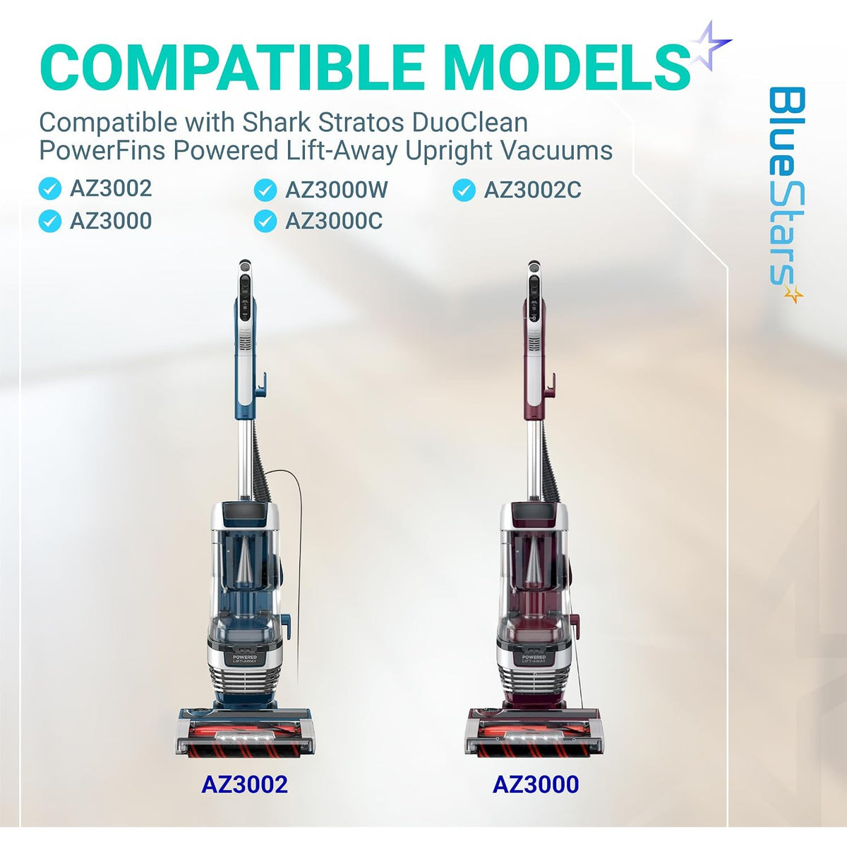 AZ3002 AZ3000 Filter Replacement for Shark Stratos Upright Vacuum compatibility chart with two vacuum models