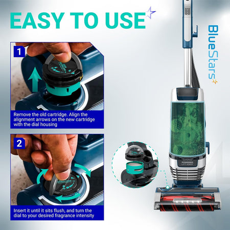 AZ3002 AZ3000 Filter Replacement for Shark Stratos Upright Vacuum, illustrated installation steps and vacuum view