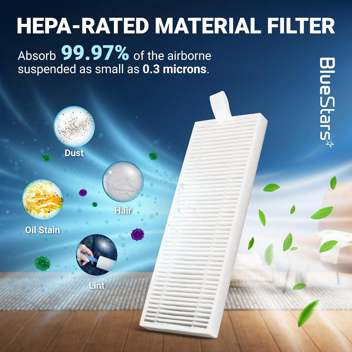 HEPA filter replacement for OKP Life and Lefant robot vacuums showing dust, hair, and lint filtration performance.