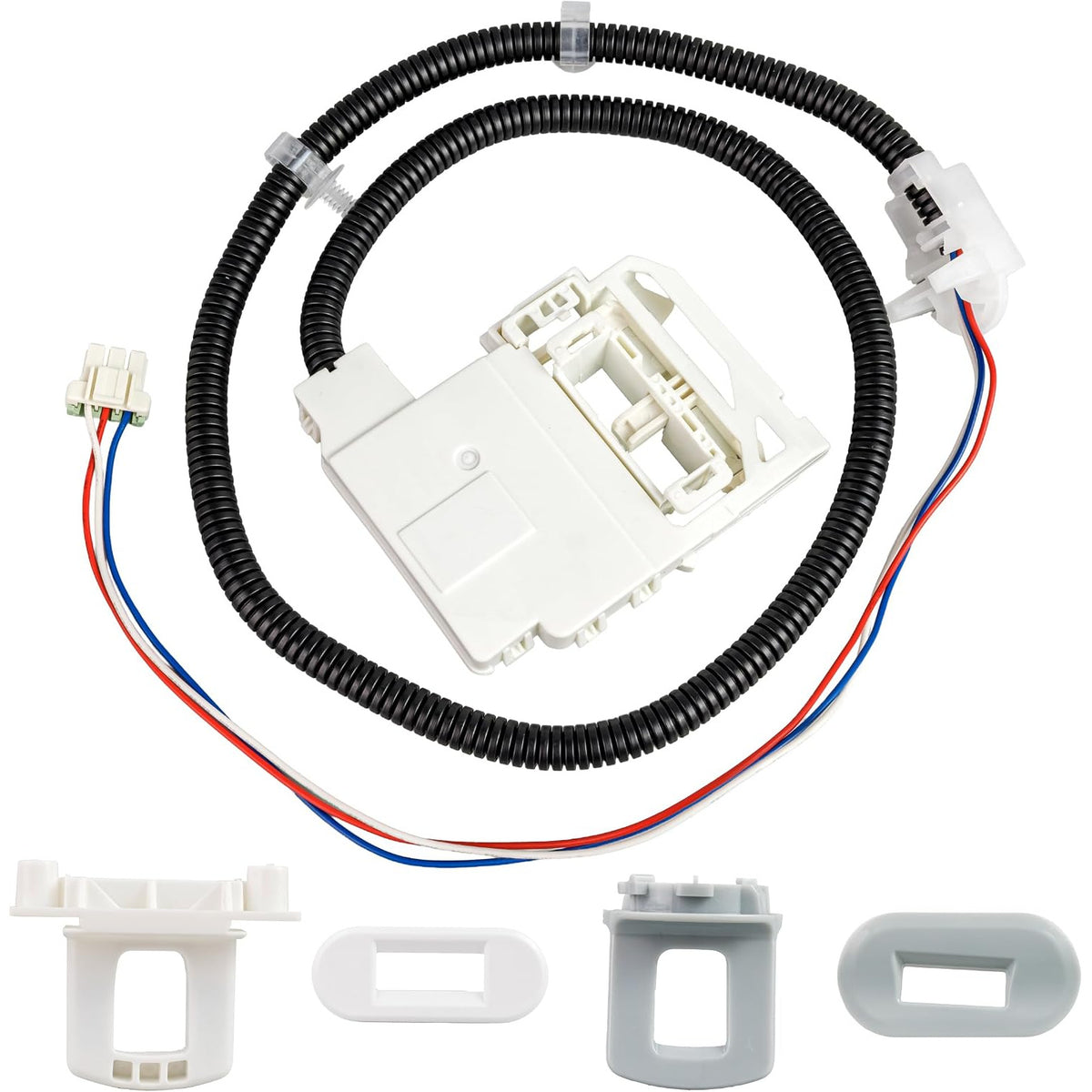 290D3070P002 Door Lid Lock Switch Assembly, product view with wiring harness and mounting pieces