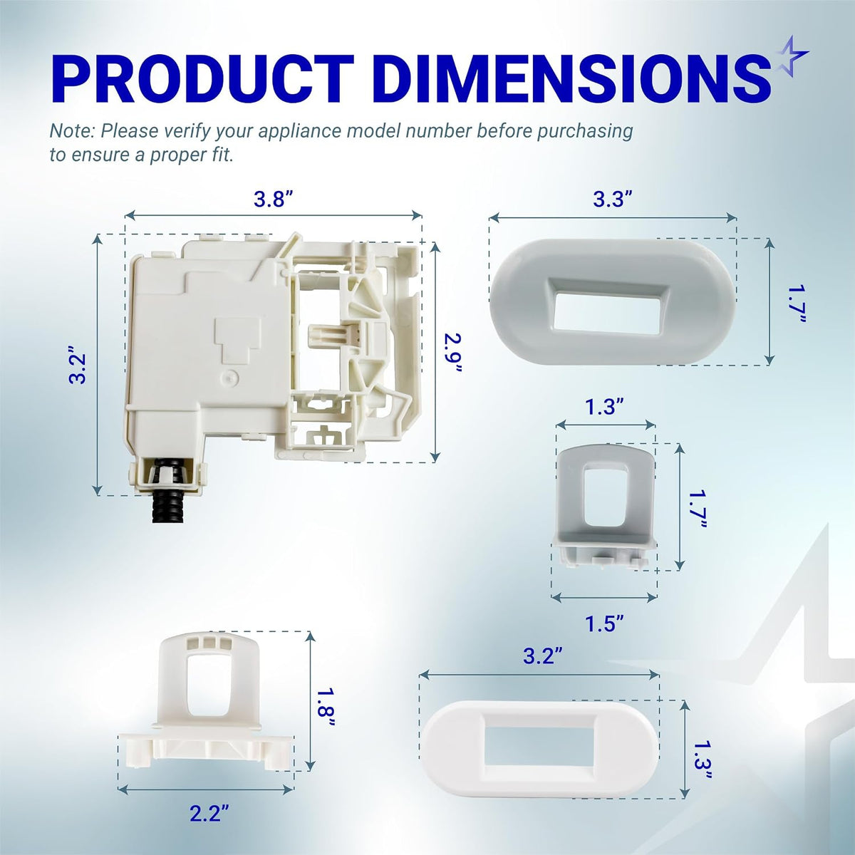 290D3070P002 GE Hotpoint lid lock switch assembly, product dimensions diagram showing the switch and components