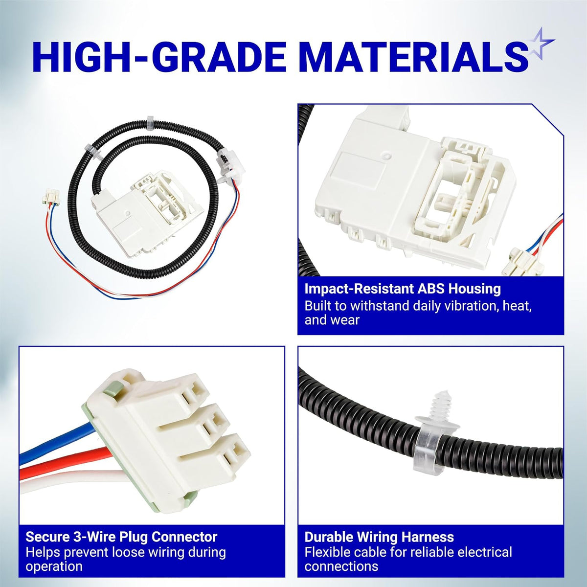 290D3070P002 Door Lid Lock Switch Assembly with housing, 3-wire plug connector, and wiring harness details