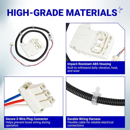 290D3070P002 Door Lid Lock Switch Assembly with housing, 3-wire plug connector, and wiring harness details