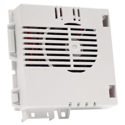 White dishwasher vent assembly fan for Frigidaire and Kenmore appliances.