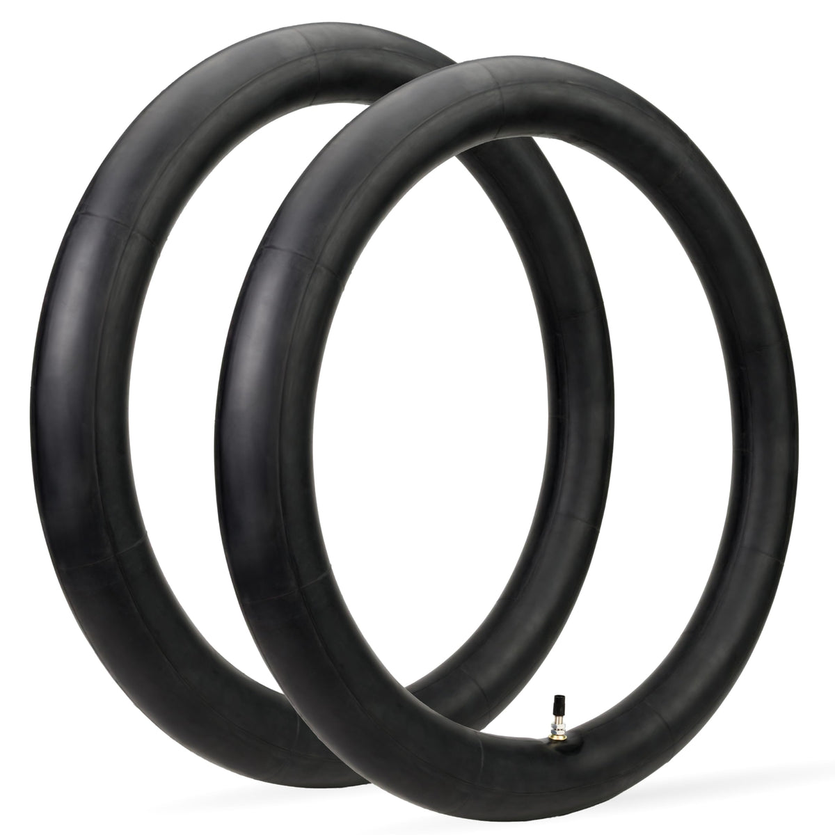 Two 2.75/3.00-19 inch heavy-duty butyl rubber motorcycle inner tubes with TR4 straight valve stems.