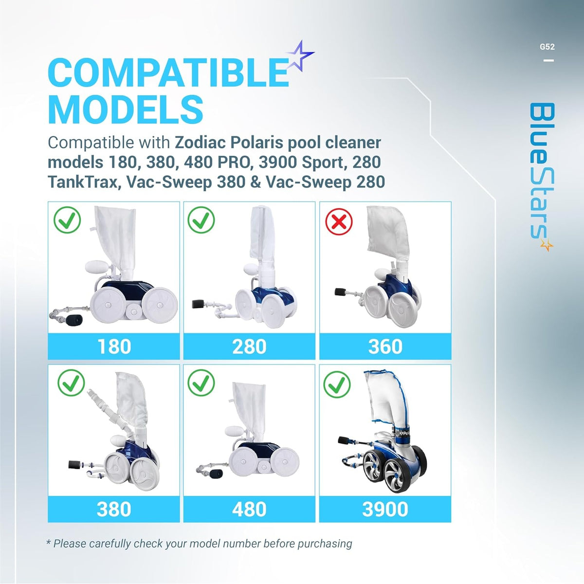 Compatibility chart for G52 backup valve kit showing compatible Zodiac Polaris pool cleaner models.