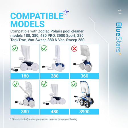 Compatibility chart for G52 backup valve kit showing compatible Zodiac Polaris pool cleaner models.