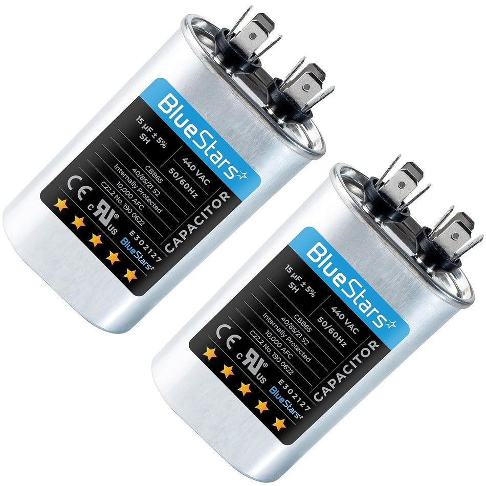 CBB6515 uF/MFD 370 or 440 Volt 50/60 Hz Oval Run Start Capacitor - Pack of 2