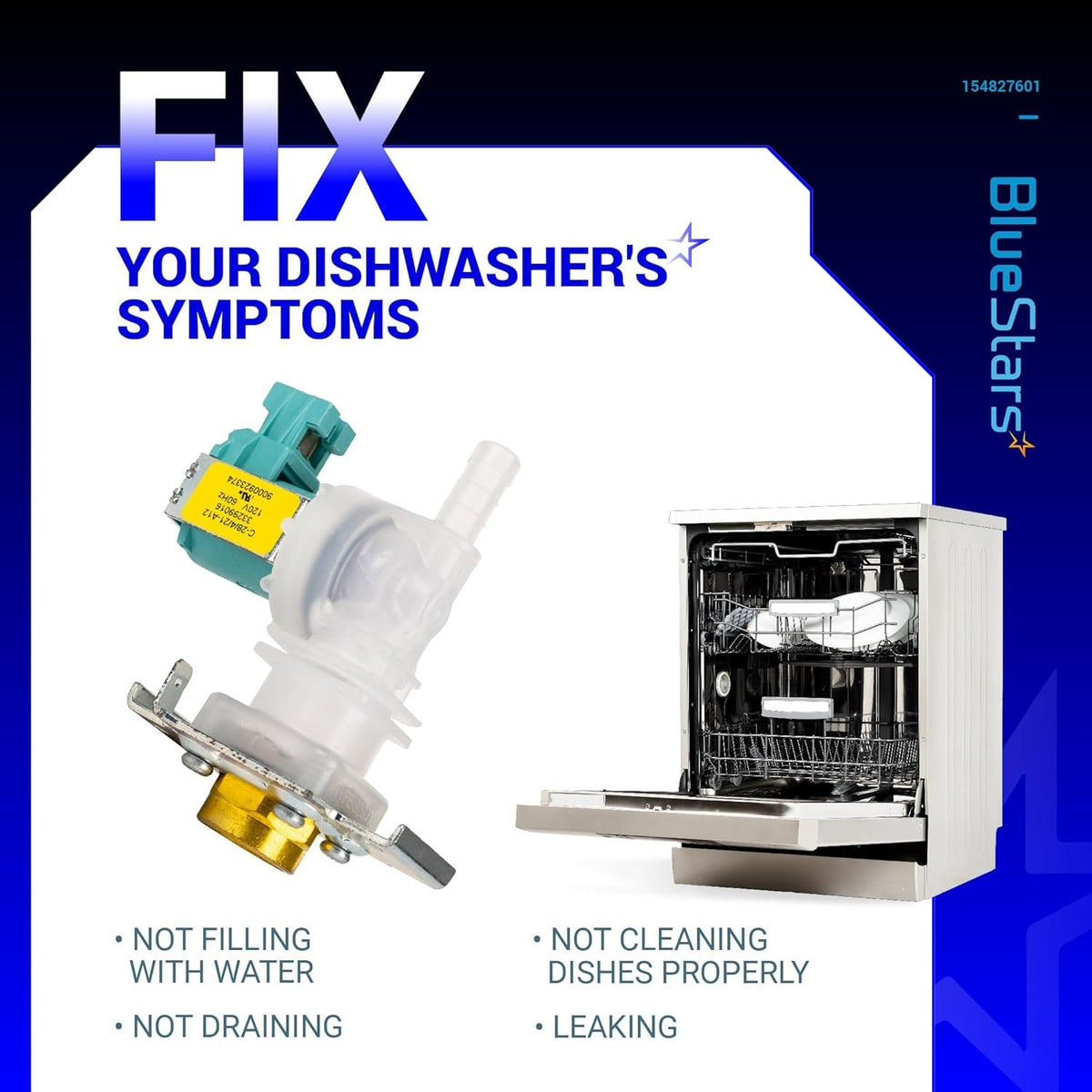 622058 dishwasher water inlet valve replacement part shown with compatible dishwasher and common repair symptoms.