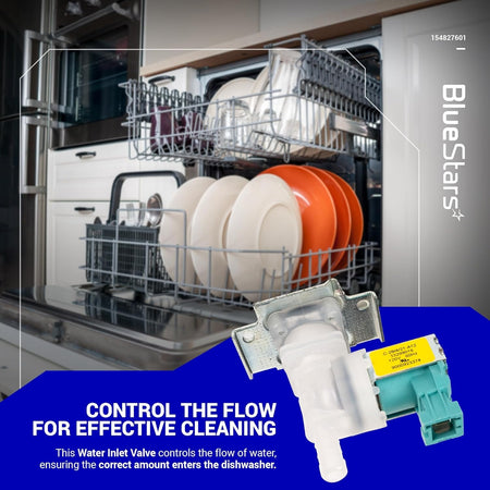 Dishwasher water inlet valve replacement for Bosch, Thermador, and Kenmore appliances.