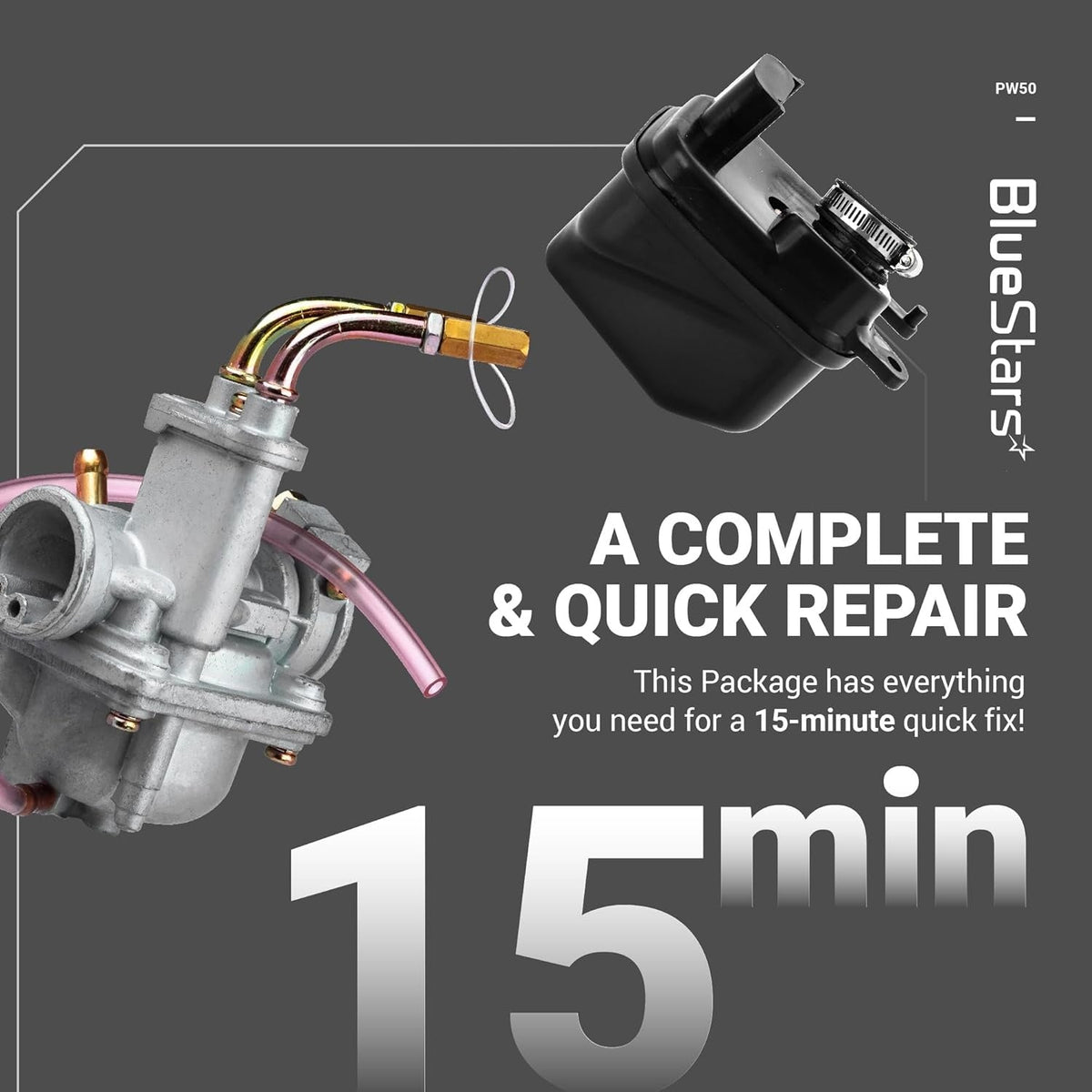 Yamaha PW50 carburetor and air filter assembly for 1981–2009 Peewee Y-Zinger repair kit.