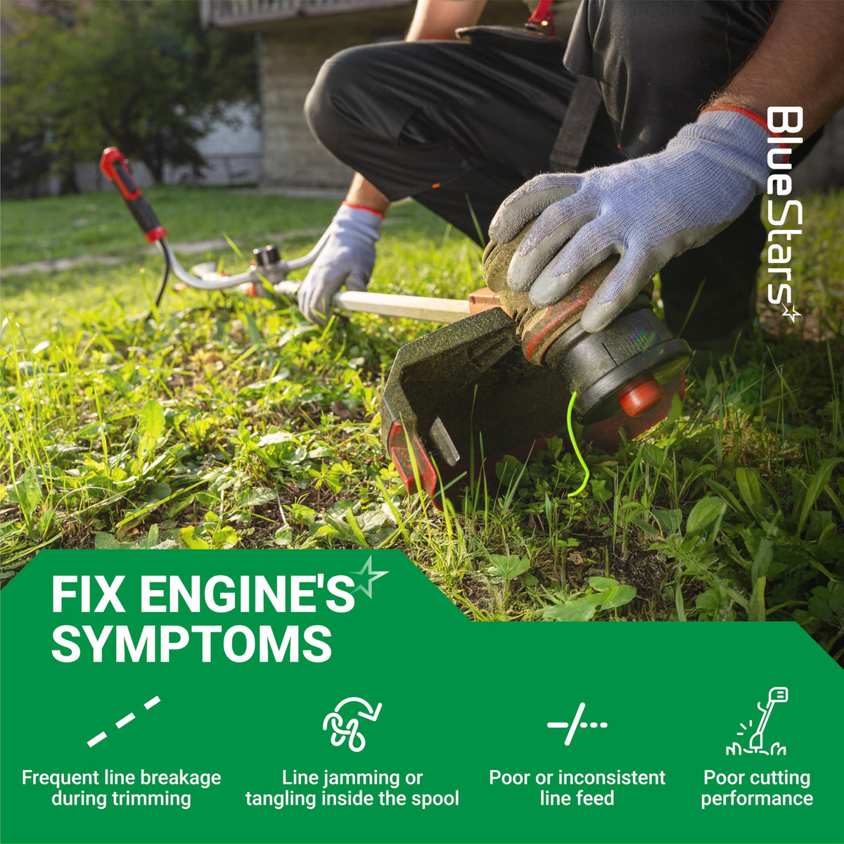 Person installing an FSA 56 replacement spool onto a Stihl string trimmer to fix common line and cutting issues.