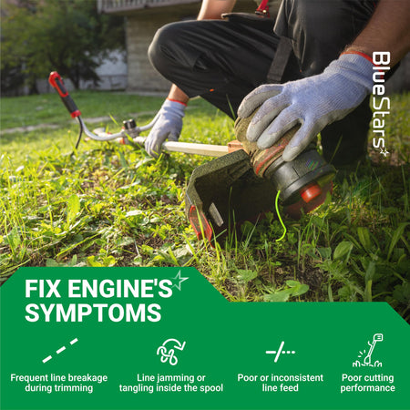 Person installing an FSA 56 replacement spool onto a Stihl string trimmer to fix common line and cutting issues.