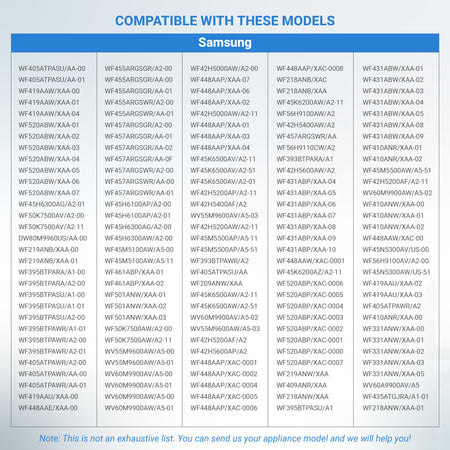 Compatibility chart for Samsung washing machine shock absorber replacement parts DC66-00470A and DC66-00470B.