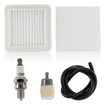 Air filter, spark plug, fuel filter, and fuel line maintenance kit for Echo and Shindaiwa trimmers.