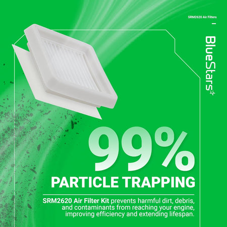 Replacement air filter for Echo SRM-2620 trimmer, featuring 99% particle trapping efficiency for engine protection.
