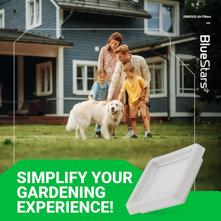 Replacement air filter for Echo SRM-2620 and compatible trimmers, shown in a lifestyle marketing graphic.