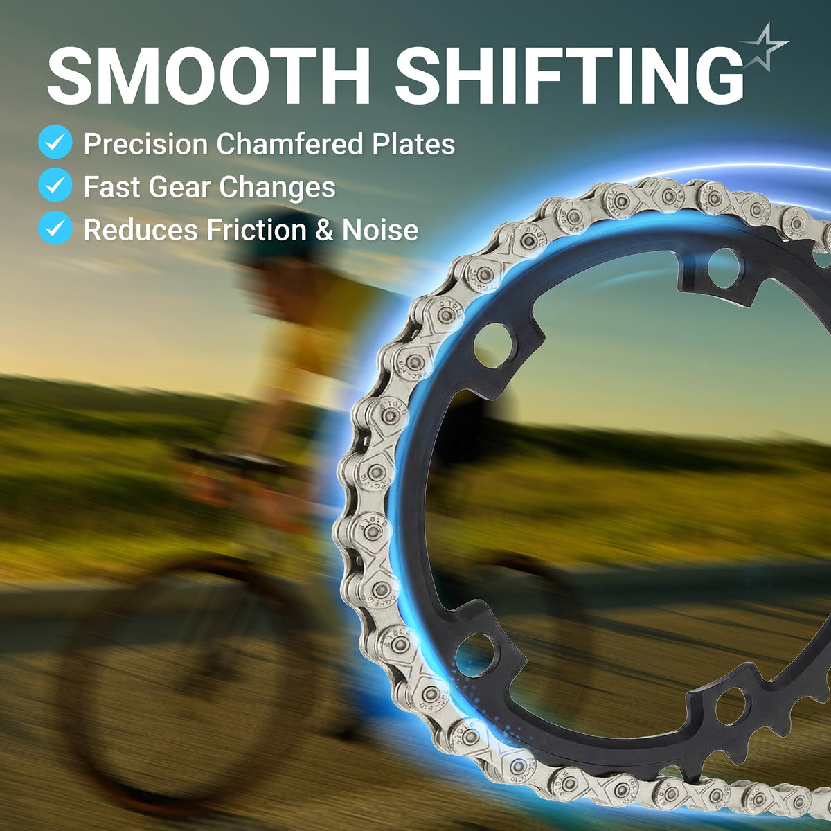 10 speed bike chain wrapped around a chainring for smooth shifting and reduced friction.