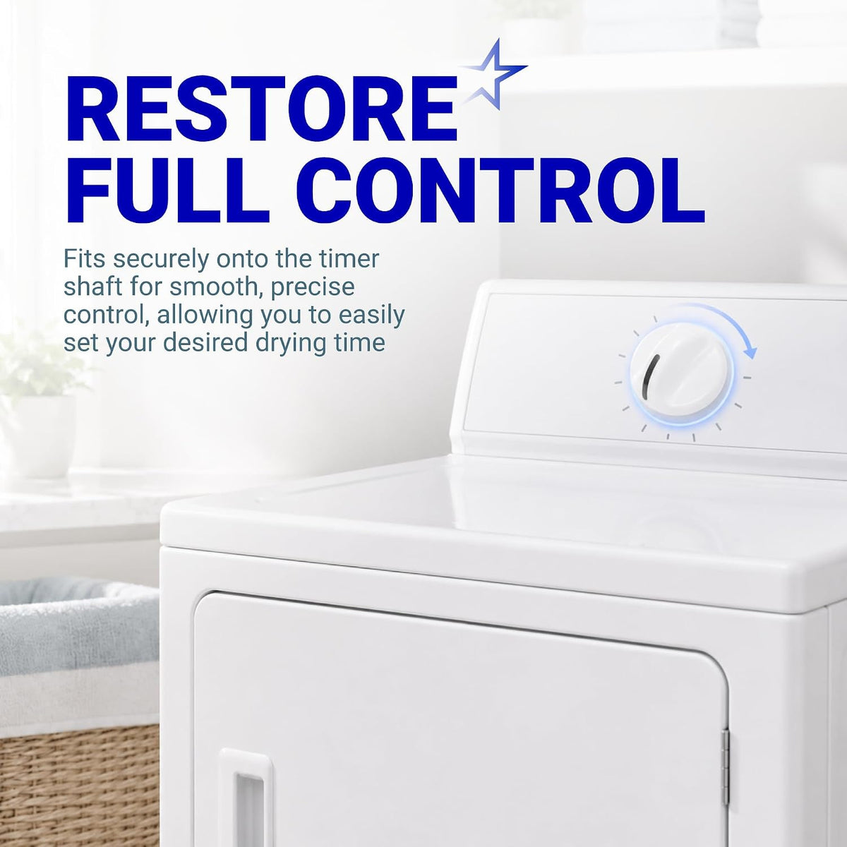 131965300 Dryer Timer Knob shown installed on a white dryer control panel with control-direction graphic