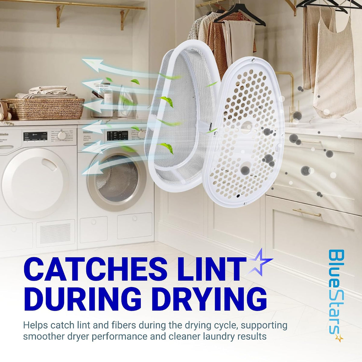W10828351 Dryer Lint Filter & Cover shown in an exploded view with airflow arrows over a dryer