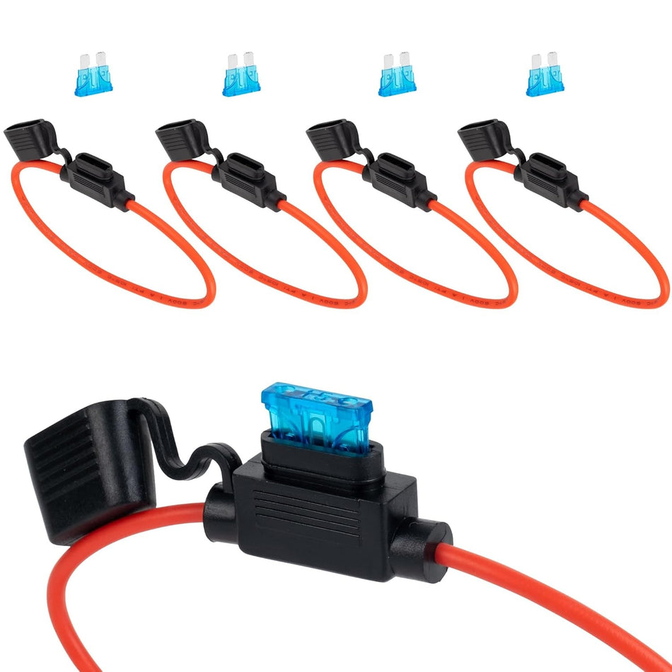 [Lifetime Warranty] 14 Gauge Inline Fuse Holder Tinned Copper Marine Wire Waterproof Pigtail Blade Fuse Block Relay