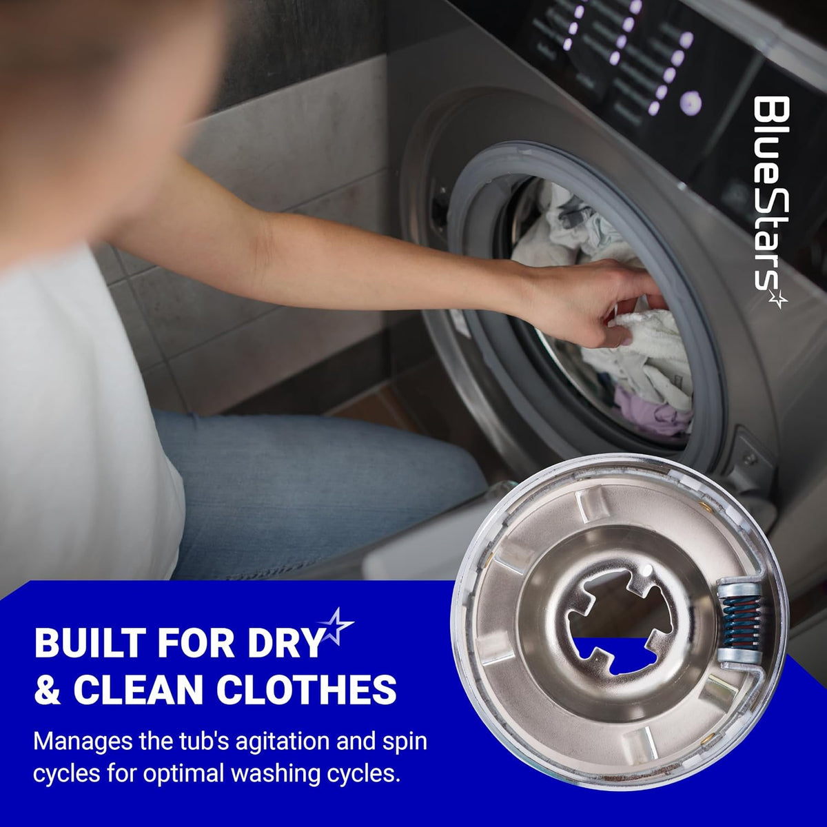 285785 Washer Clutch Kit promotional graphic showing a front-load washer and clutch component with “Built for Dry & Clean Clo