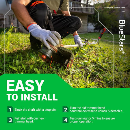 Person installing 511010601 trimmer head on a Redmax string trimmer with easy installation instructions.