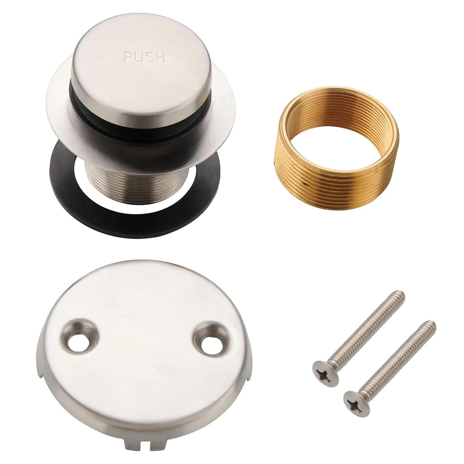 Tip-Toe Tub Trim Kit Set with Two-Hole Overflow Faceplate - Fits US Standard Sizes 1.40”-1.50” - Nickel