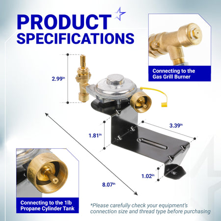 Weber gas grill valve regulator 64866 with dimension specifications and connection close-ups for Q1000 and Q1200 grills.