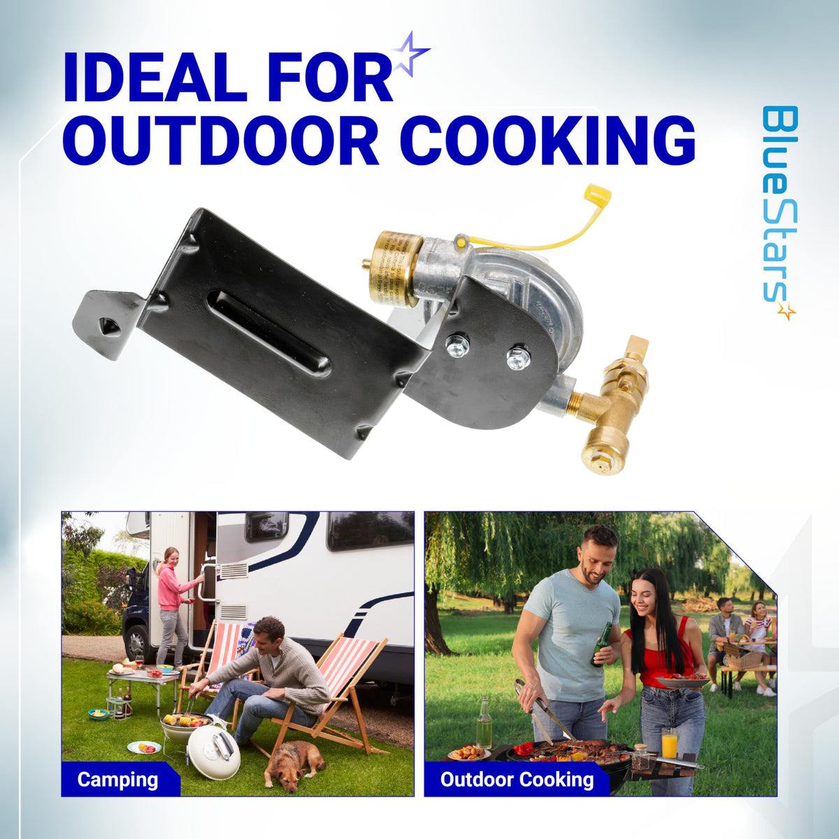 64866 Weber gas grill control valve regulator with mounting bracket for Q1000 and Q1200 series grills.