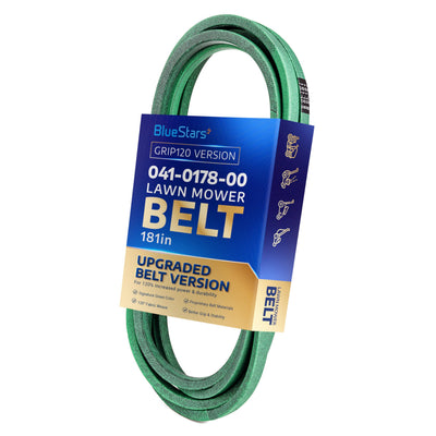 Green 181-inch deck belt for Bad Boy lawn mowers, packaged 041-0178-00 replacement mower belt.