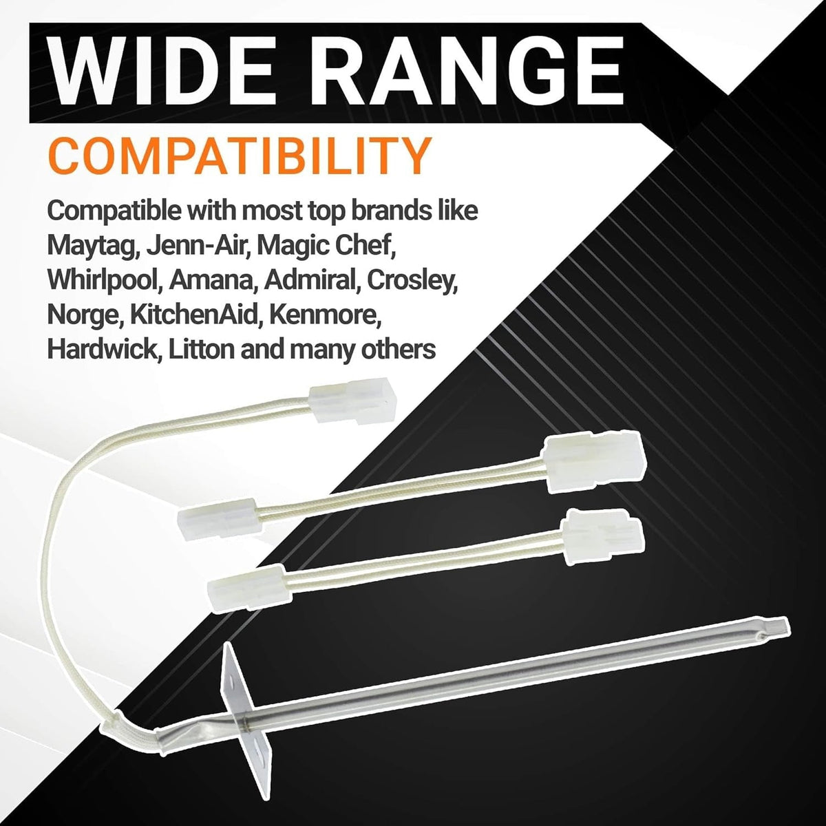 Infographic showing wide compatibility for 12001656 oven temperature sensor with various appliance brands.