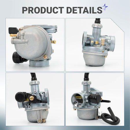 AT125 Carburetor Kit, four product detail views of the carburetor assembly